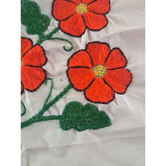 Vintage Needlepoint Centerpiece Orange Daisies Bluebird Crochet Trim Square 18" - Picture 3 of 5